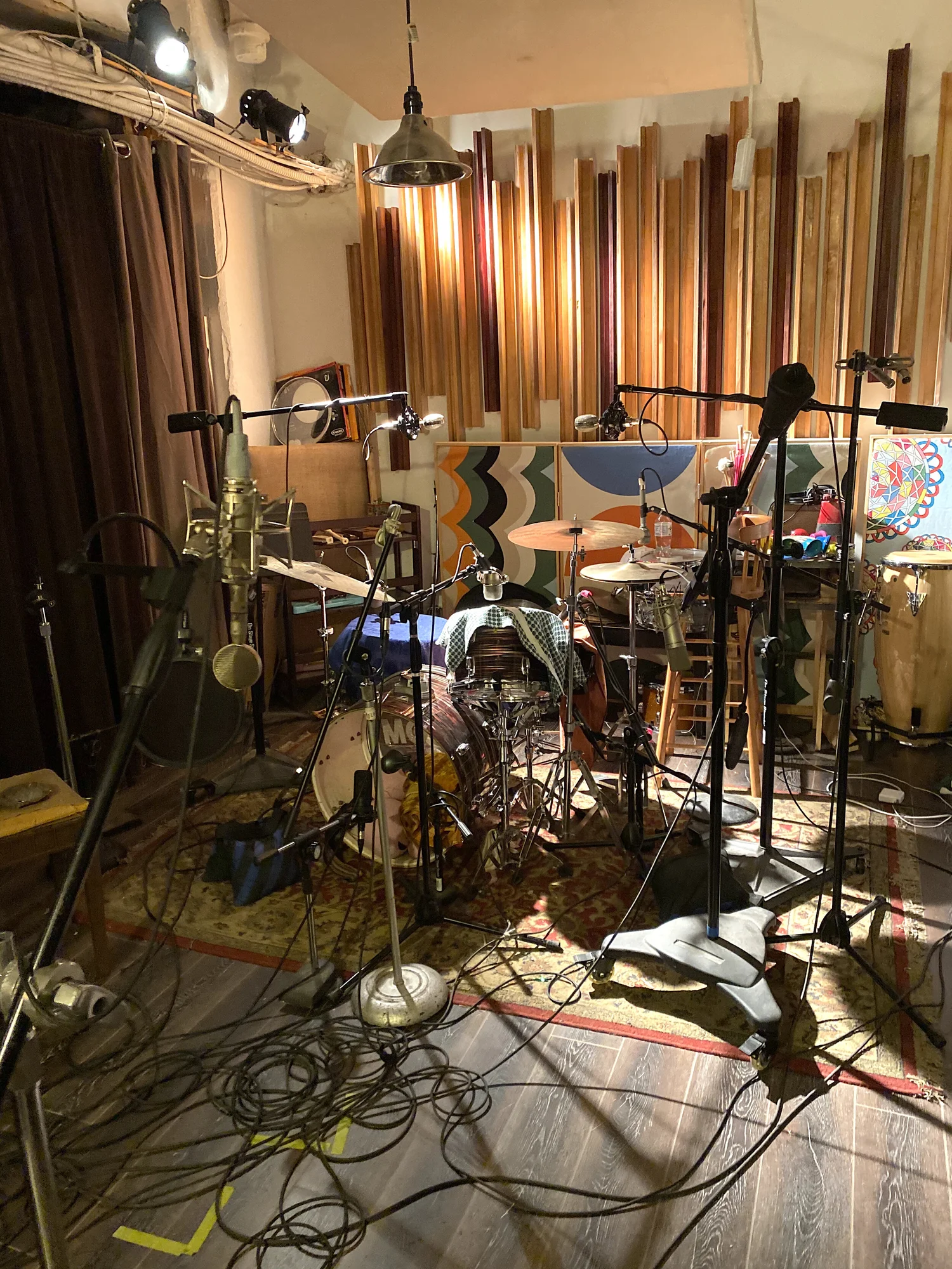 Drum kit set up at Honey Jar